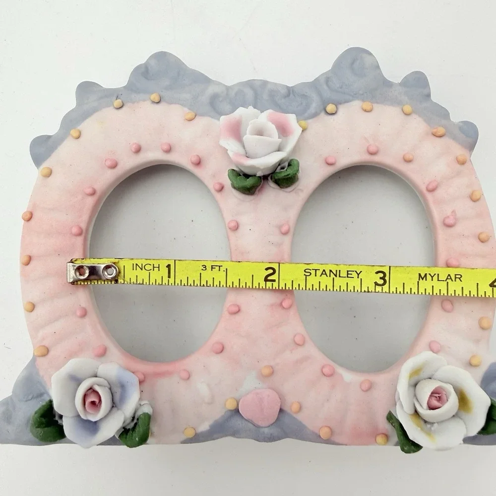 Vintage Sm Porcelain Floral Picture Frames Oval Shabby Chic Baby Tiny Frame Rose